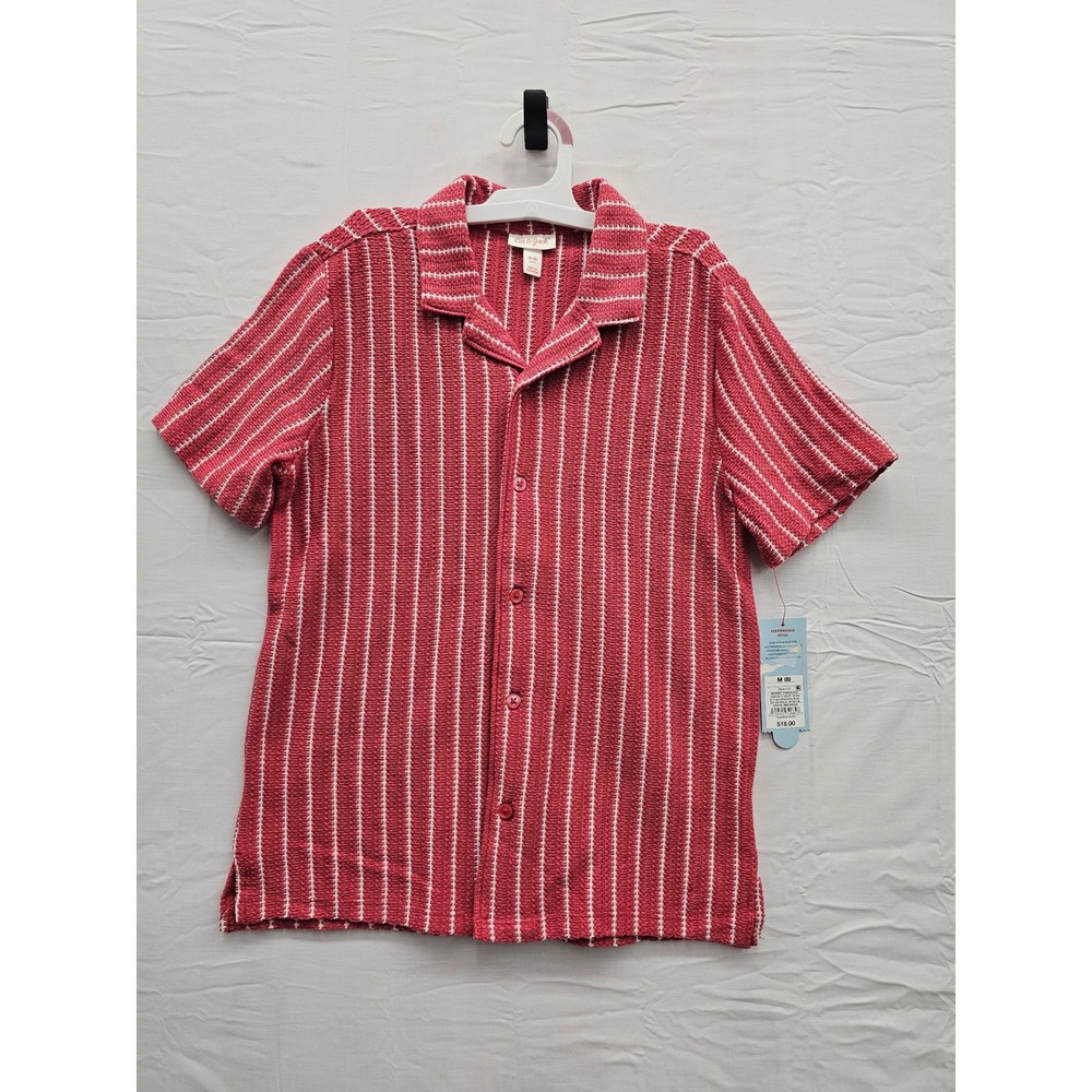 Cat & Jack Boys Short Sleeve Button Down Red Cotton Blend Casual Size Medium